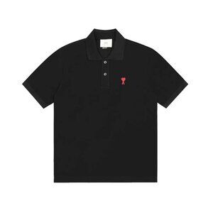 Ami Paris Ami De Coeur Polo Shirt In Black